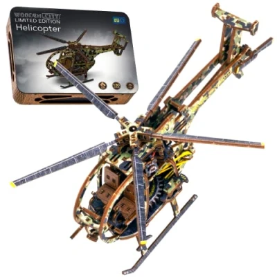 Image of WOODEN.CITY Limited Edition Helicopter Model Kit Wooden Kits for Adults, 3D Mechanical Kits, Rubber Motor, 178 Parts, 1:30 Scale, Assembly Time 4h