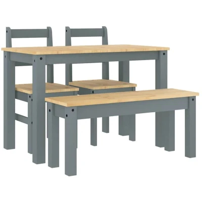 Image of vidaXL 4 Piece Dining Set Panama Grey Solid Wood Pine