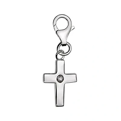 Image of Quiges 925 Sterling Silver White Cubic Zirconia 3D Cross Lobster Clasp Charm Clip on Pendant