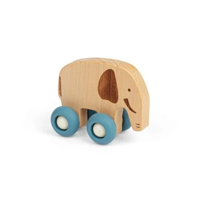Image of Bigjigs Toys Jungle Animal on Wheels (Elephant) Mini Wooden Push Along Animals, Pocket Money Gifts For Kids, Party Bag Fillers, Baby &amp; Toddler Toy, Age 12 + Month Olds