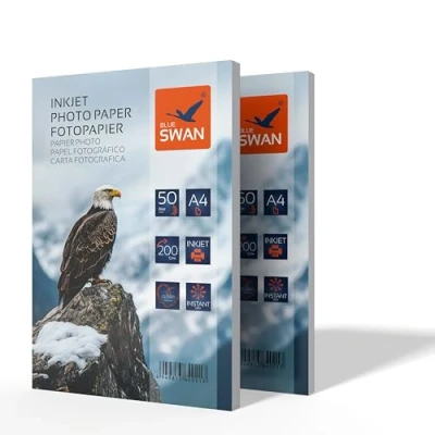 Image of Blue SWAN A4 Photo Paper, Extra Thick, 200 g/m²,100 Sheets,High Gloss White, Quick Dry, Scratch Resistant, Suitable for Inkjet Printers