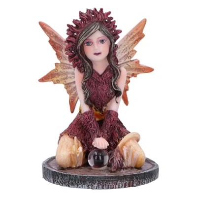 Image of Nemesis Now Crystal Fairy Poppy Figurine 9cm, Resin, Red Featuring Ball, Kneeling with Glass Fantasy Gift, Cast in the Finest Expertly Hand Painted