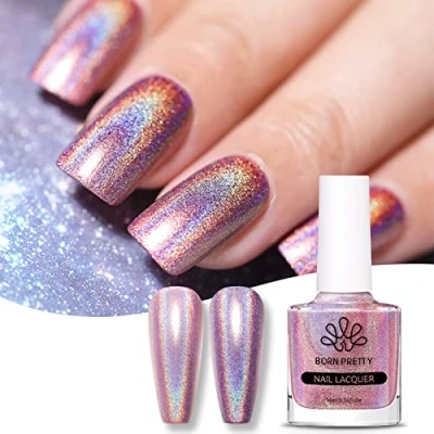 Image of BORN PRETTY Holographic Nail Polish Pink Magic Rainbow Effect Varnish Lacquer Holo Glitter Super Shine Art 10ml