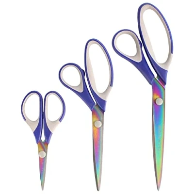 Image of BambooMN Titanium Softgrip Scissors Set for Sewing Arts Crafts Office Jubilee Yarn 1 of 3 Blue