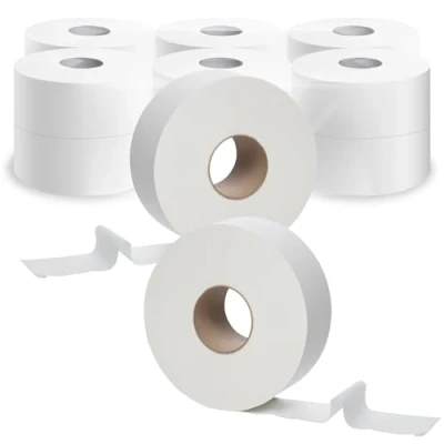 Image of 2 Ply Mini Jumbo Toilet Rolls Soft White Tissue for Home, Shops, Factory, Garage (12 Rolls)