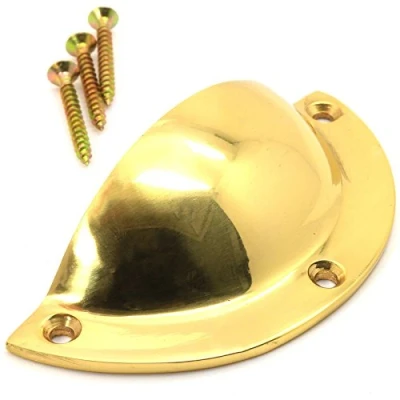 Image of 10x Kitchen Cabinet 80mm Door Handles Solid Brass Large Cup Pull Shells