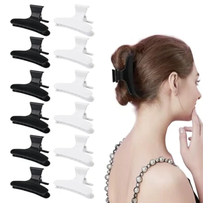 Image of 12 Pcs Claw Hair Styling Accessories,Butterfly Hairdresser Clamps,Butterfly Clamps Salon Claw,Hair Clips,Black White Clip Barrettes for Sectioning and Styling(Black &amp; White)