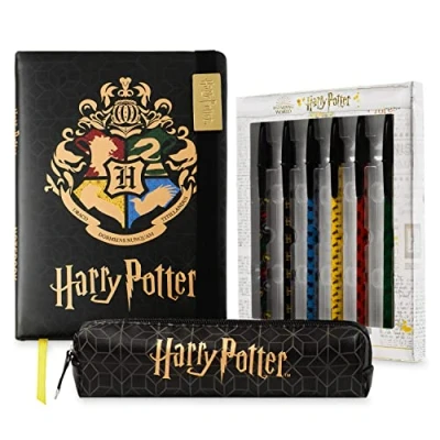 Image of Harry Potter A5 Notebook and Pencil Case for Girls Boys Stationery Set with Pens, School Supplies Kids Teens (Black/Gold)