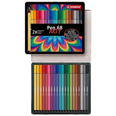 Image of Premium Fibre Tip Pen STABILO 68 ARTY Tin of 20 Assorted Colours