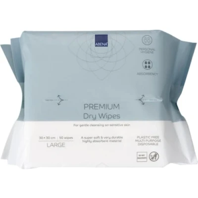 Image of ABENA Premium Dry Wipes Pack of 50 30 x 30cm Multifunctional Cleansing Hygiene Easy &amp; Effective Everyday Cleaning Disposable Towels Absorbency Level 4