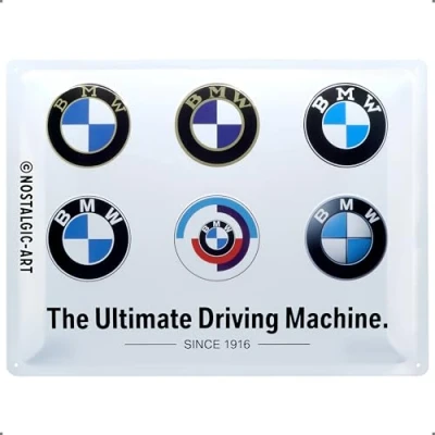 Image of Nostalgic Art Retro Tin Sign BMW Logo Evolution Gift idea for car accessoires fans, Metal Plaque, Vintage design decoration, 30 x 40 cm