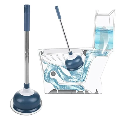 Image of AUMUA Plunger Shower Unblocker, Rubber with 42cm Long Handle, Suitable for Unblocking Clogged Toilet/Sink Drain Strong Suction (Blue)