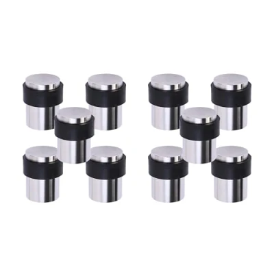 Image of HANDLEZONE® 10 Pack Floor Mounted Door Stop 30mm x 40mm, Collared with Rubber Buffer Stopper, Concealed Fixing Satin Stainless Steel