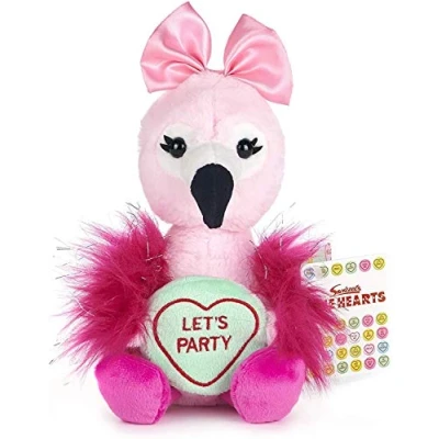 Image of Posh Paws 37330 Swizzels Love Hearts 18cm (7) Flamingo Let&#039;s Party Message Soft Toy, Pink