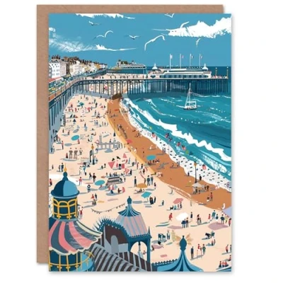 Image of Artery8 Greeting Card Brighton Pier Beach Holiday Colourful Painting Blank For All Him Or Her Art Birthday