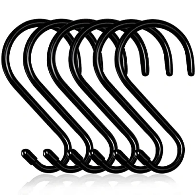 Image of Swatowot® 10 Pack 15 cm Large Heavy Duty S Hooks Non Slip Vinyl Coated Hook for Hanging, Steel Metal Black Rubber Closet Hanging Plants Jeans Pot Pan Cups Towels Hats Jewelry