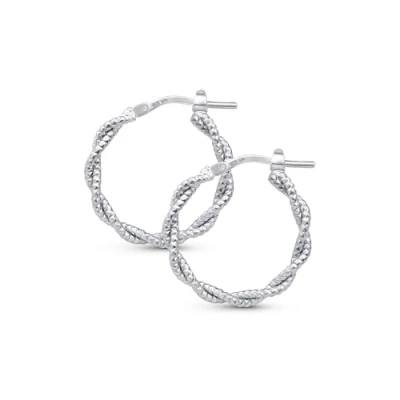 Image of Amberta Italian 925 Sterling Silver Hoop Earrings for Women Twisted Hoops Rope Round Women: Sparkly 20 mm