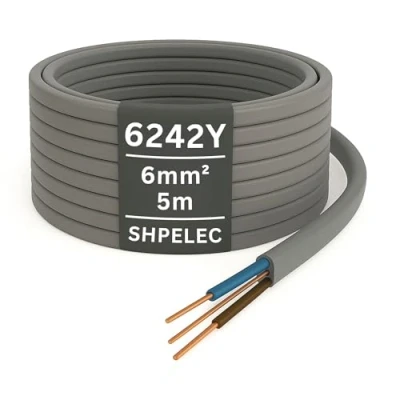 Image of SHPELEC® Electrical Grey Twin and Earth 6242Y Cable 6mm Mains Socket Ring (6mm, 5m)