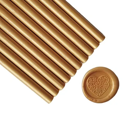 Image of 10 Pieces Gold Sealing Wax Sticks for Seal Stamp, AMTOL Glue Gun,Great Wedding Invitations, Wine Packages,Cards Envelopes, Gift Wrapping. (Gold)