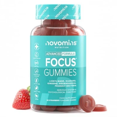 Image of Focus Gummies Nootropic High Strength Brain Supplement 17 Focus, Energy, Positive Mood Vitamins Caffeine, Gingko Biloba, Lions Mane, Ginseng, B12, Probiotic Vegan by Novomins