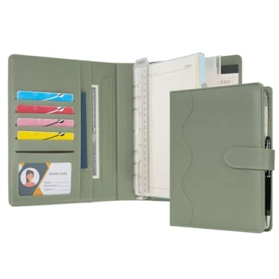 Image of WASON A5 Diary Leather PU Lined Notebook Refillable Paper Journal, Removable Ring Binder Portfolio with Clipboard Writing Notepad and Pen for Travel Business School Agenda Organizer (Green)