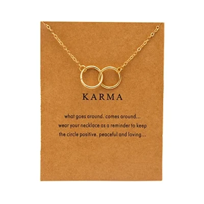 Image of Silver Necklaces for Women Two Interlocking Infinity Double Circles Pendant Necklace Friendship Chain Jewellery Gifts Mother Daughter Birthday Christmas With Gold Message Card (Gold)