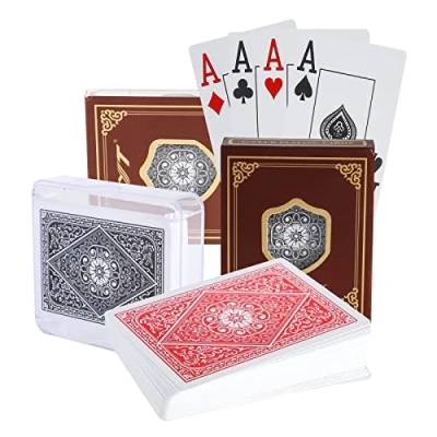 Image of pengxiaomei Two Decks of Poker Cards, Professional Playing Cards PVC Waterproof Plastic Coated Classic Tricks Tool for Texas Holdem Party and Game(Black Red)