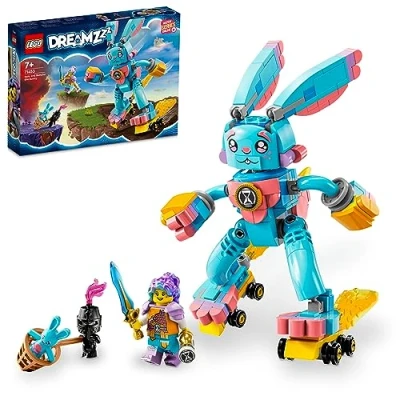Image of LEGO DREAMZzz 2 in 1 Izzie and Bunchu the Bunny Buildable Toy Rabbit Figure with Roller Skates, Imaginative Play Set Based on TV Show, Animal Toys for Kids, Boys, Girls Aged 7+ 71453