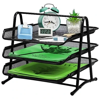Image of 3 Tier mesh Letter Tray, Tray Organizer Office Filing Trays, drawer organiser, Paper Document Stacking Supports for Home, and School