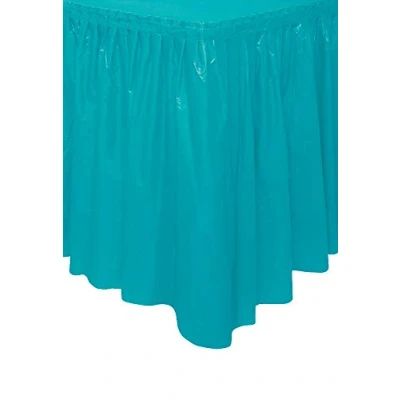 Image of Unique Party 50124 Plastic Teal Table Skirt, 14ft