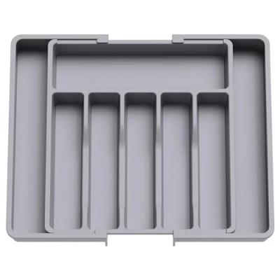 Image of HshDUti Cutlery Drawer Organiser, Expandable Utensil Tray for Kitchen, Adjustable Silverware and Flatware Holder, Compact Plastic Storage Spoons Forks Knives, Large Grey