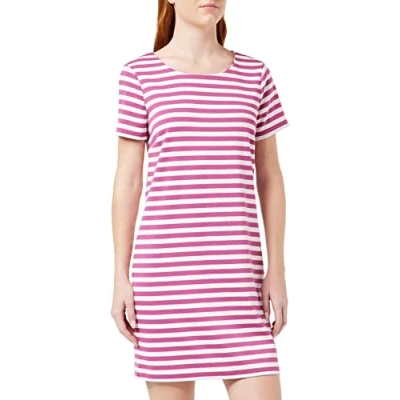 Image of Vila Women&#039;s Vitinny New S/S Dress Noos, Magenta Haze/Stripes: Snow White H/H, M