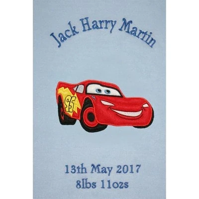 Image of Oh Sew Simple Lightening McQueen Personalised Disney Applique Super Soft Fleece Baby Blanket Choice of Colours Available at CUSTOMISATION Point