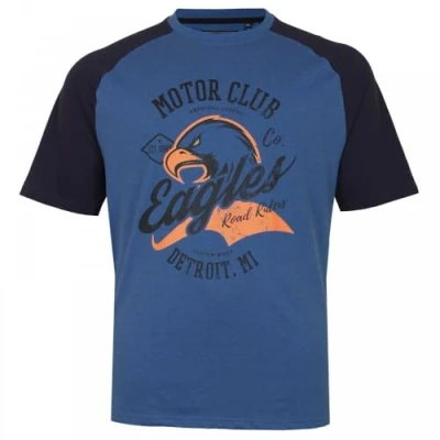 Image of KAM Eagle Print T Shirt Graphic Raglan Short Sleeve Crew Neck Casual Mens Plus Size 2XL 8XL 5737 (UK, Alpha, 3XL, Plus, Regular, Blue Marl)