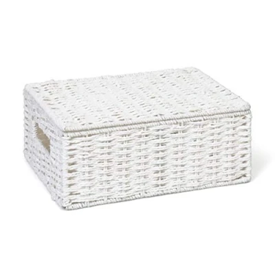 Image of Arpan Paper Rope Storage Basket Box With Lid White (Medium)