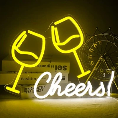 Image of Cheers Neon Signs for Wall Decor, Wine Glass Shaped Light Sign, Led Up Sign with USB Powered Bar, Shop, Club, Pub