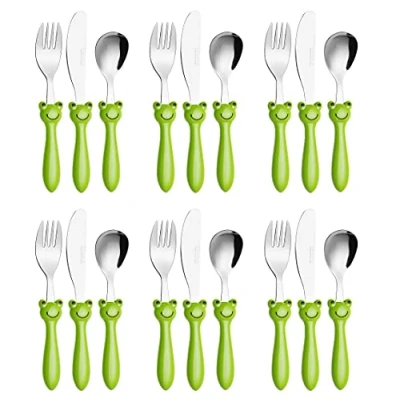 Image of EXZACT Children&#039;s Cutlery 18pcs Set Stainless Steel/Kids Cutlery/Toddler Utensils/Flatware 6 x Forks, Safe Dinner knives, Spoons