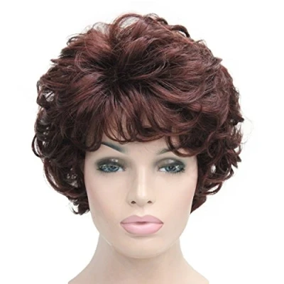 Image of Lydell Women&#039;s Short Wavy Curly Wig Synthetic Hair Full 6 inches (#33A Dark Auburn)