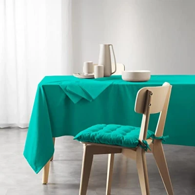 Image of Douceur d&#039;Intérieur, Rectangular Tablecloth (140 X 240 cm) Mistral Emerald, Recycled Cotton