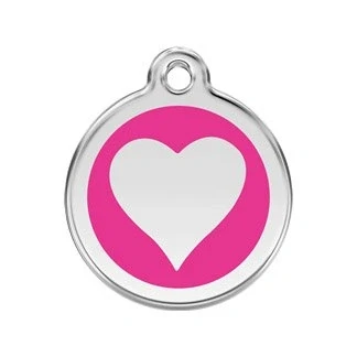 Image of Red Dingo enamel pet id tag, large, &quot;Heart&quot;, Hot Pink