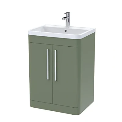 Image of Balterley Floor Standing 2 Door Vanity Unit with Polymarble Basin 600mm Satin Green