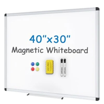 Image of VIZ PRO Magnetic Whiteboard/Dry Erase Board, 100 X 80 cm, Includes 1 Eraser &amp; 2 Markers 4 Magnets