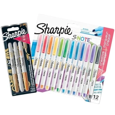 Image of SHARPIE S Note Creative Marker Pens 2 in 1 Chisel Tip (Wide &amp; Fine) Pack of 12 3 Metallic
