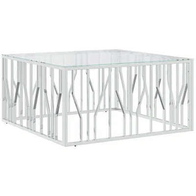 Image of vidaXL Coffee Table 100x100x50 cm Stainless Steel and Glass
