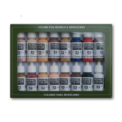 Image of Vallejo Model Color Face Skin Colours Acrylic Paint Set Assorted (Pack of 16), 17 ml, Brown