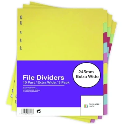 Image of [3 Pack] A4 File Dividers, Folder dividers Extra Wide for Lever Arch Files, 10 Part Durable Ring Binders