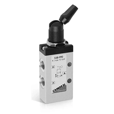Image of Camozzi 338 990 Manually Operated Valve, 3/2&quot; NC, 1/8&quot;, Toggle Switch