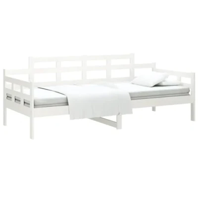 Image of vidaXL Solid Pine Wood Daybed in White Versatile 80x200 cm Sofa/Bed Frame for Living Room and Bedroom, Sturdy Wooden Structure, Modern Bohemian Style