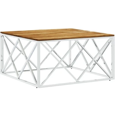 Image of vidaXL Coffee Table Silver Stainless Steel and Solid Acacia Wood
