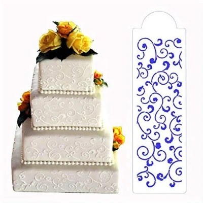 Image of Leafy Scroll Cake Stencil,Cake Lace Stencil,Fondant Side Brim Border Decoration Mould,Cake Template Mold,Wedding Decorating Tools,Plastic Coffee Stencils,Sugar Sieve,Baking Tool